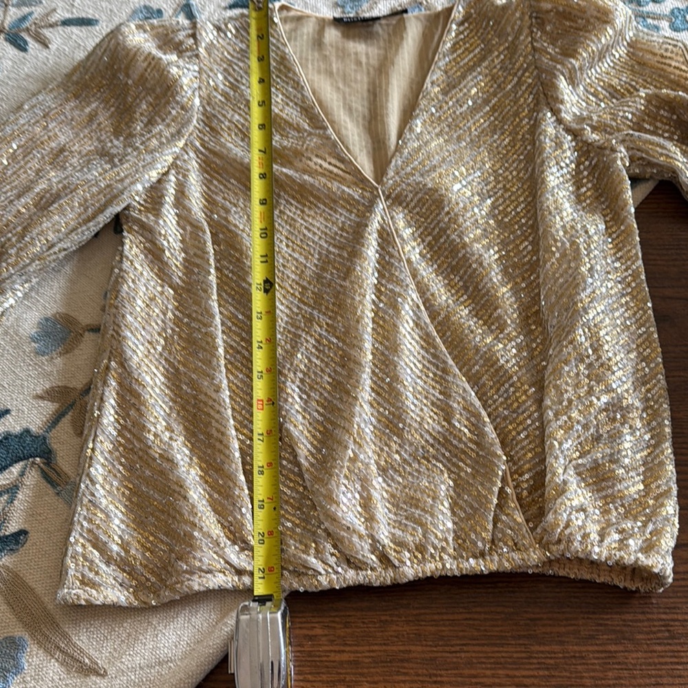 Boston Proper Gold Sequin Sheer Top Never worn. Sheer lining.